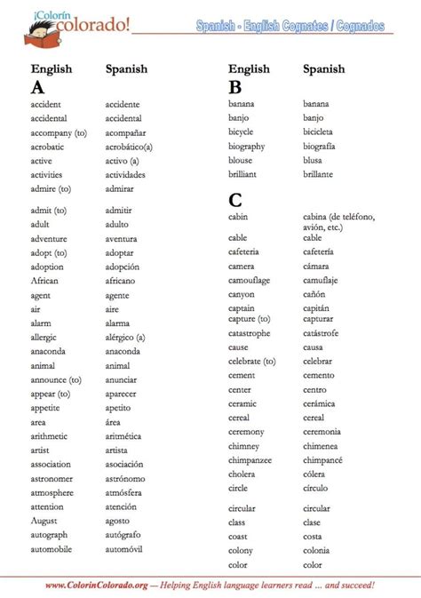 spanish to english words for ell
